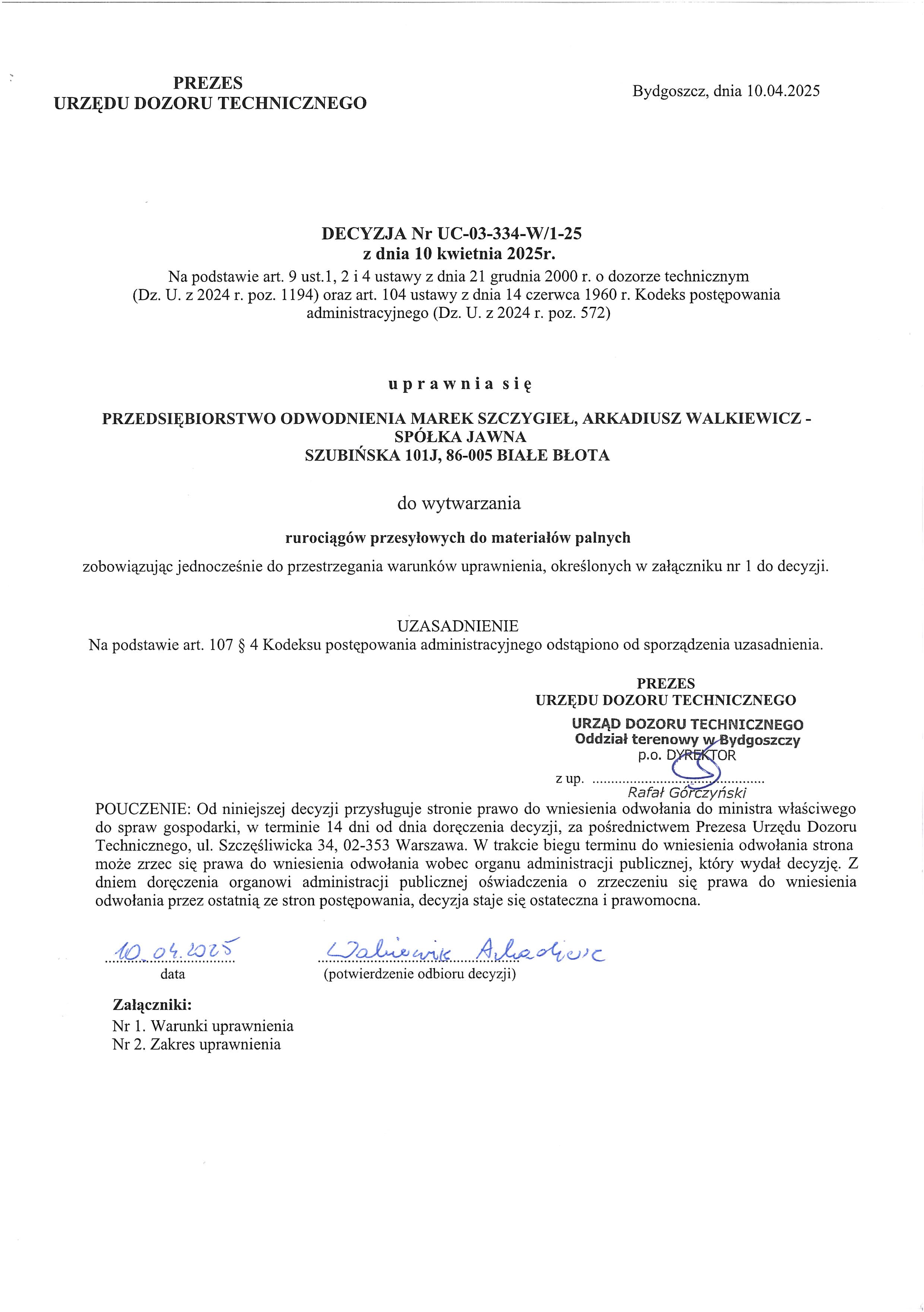 Decyzja Prezesa Urzędu Dozoru Technicznego