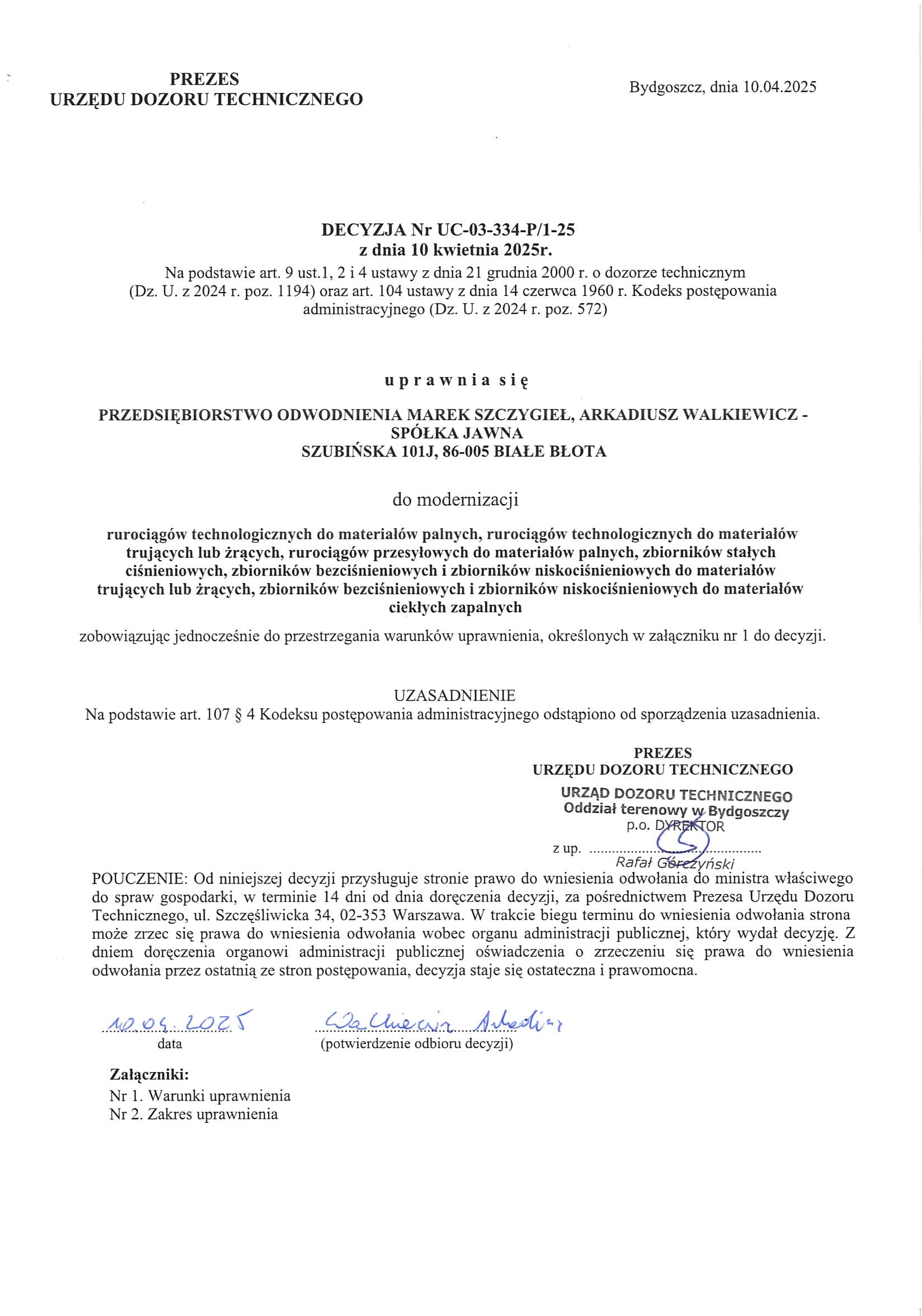Decyzja Prezesa Urzędu Dozoru Technicznego